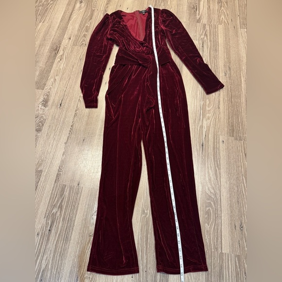Lulus Feeling Festive Burgundy Velvet Surplice Long Sleeve Jumpsuit Holiday S - Picture 10 of 11